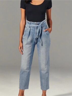 Abercrombie & Fitch High-Rise hand painted Light Blue Mom Jeans